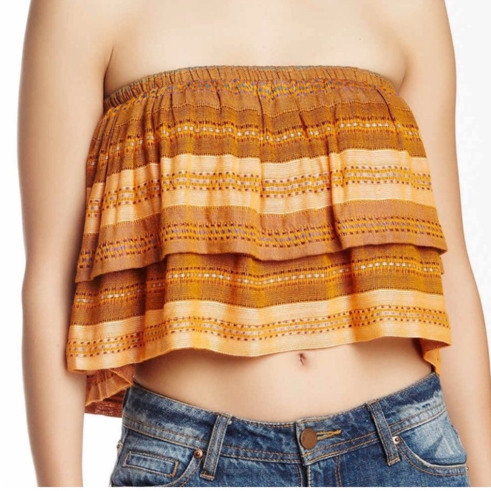 Free People Layered Brown and Orange Crop Top